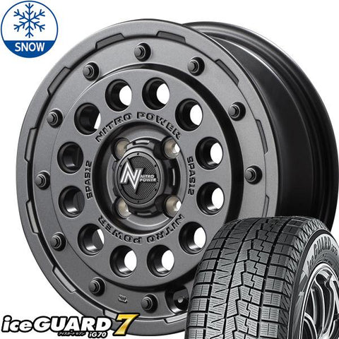 155/65R14 スタッドレスタイヤホイールセット ルークス etc (YOKOHAMA iceGUARD7 & NITROPOWER H12 SHOTGUN 4穴 100)