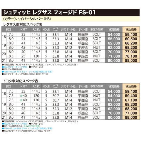 20インチ アルミホイール 5穴 114.3 鍛造 レグザス FS01 8J +40 NX クラウンクロスオーバー 4本セット